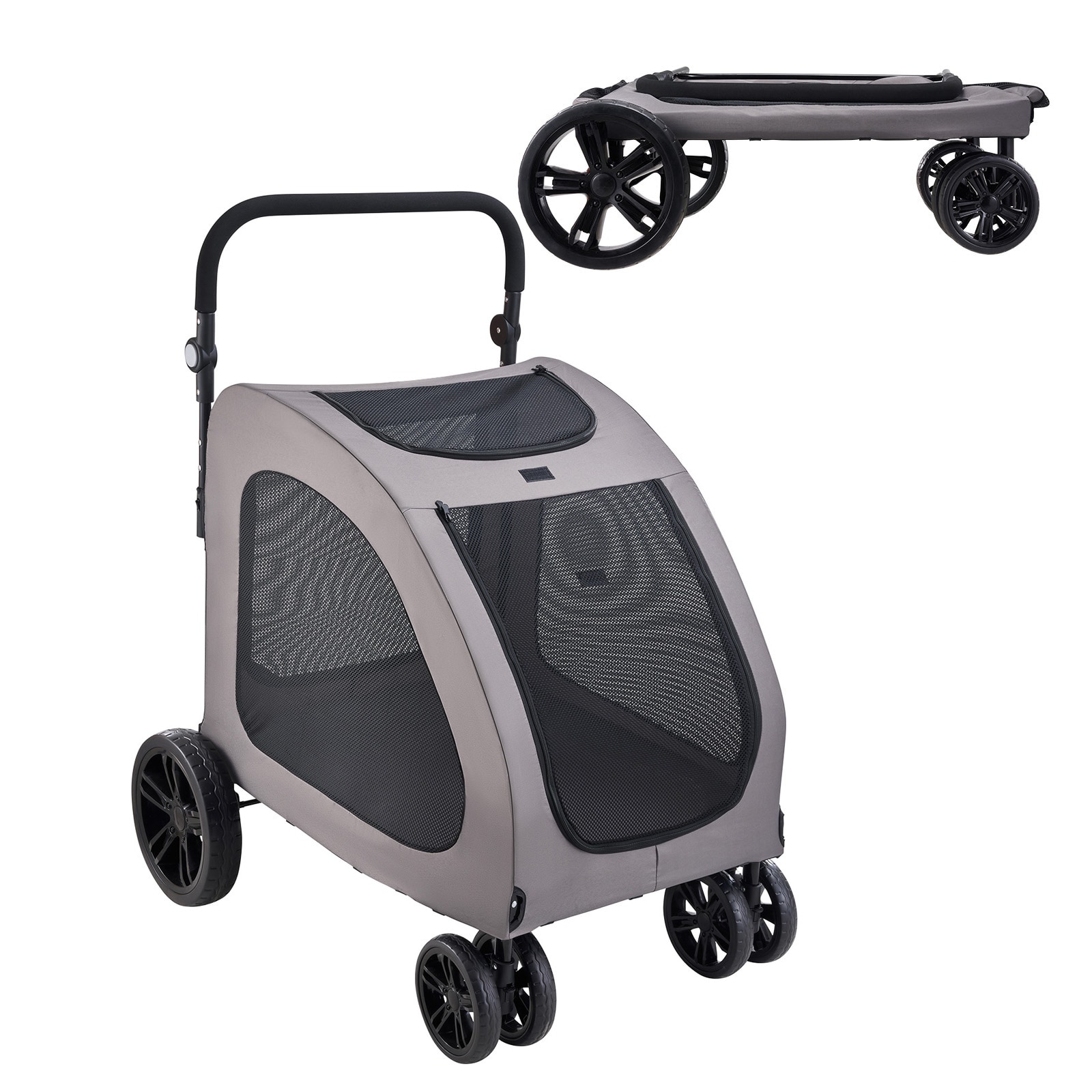 Pet Stroller 4-Wheels Dog Stroller Carrier 160lbs Weight Capacity Portable_voghion.com